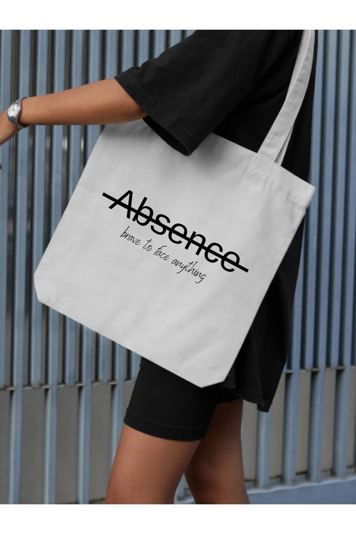Absence Art Tasarım Kalın Beyaz Su Geçirmez Kanvas Tote Bag, Bez Çanta, Shopper Bag
