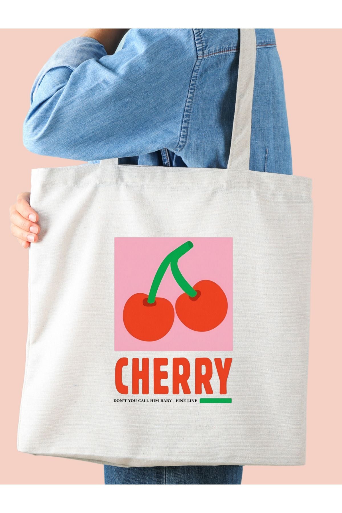 Cherry Kiraz Tasarım Ham Bez Tote Bag Çanta