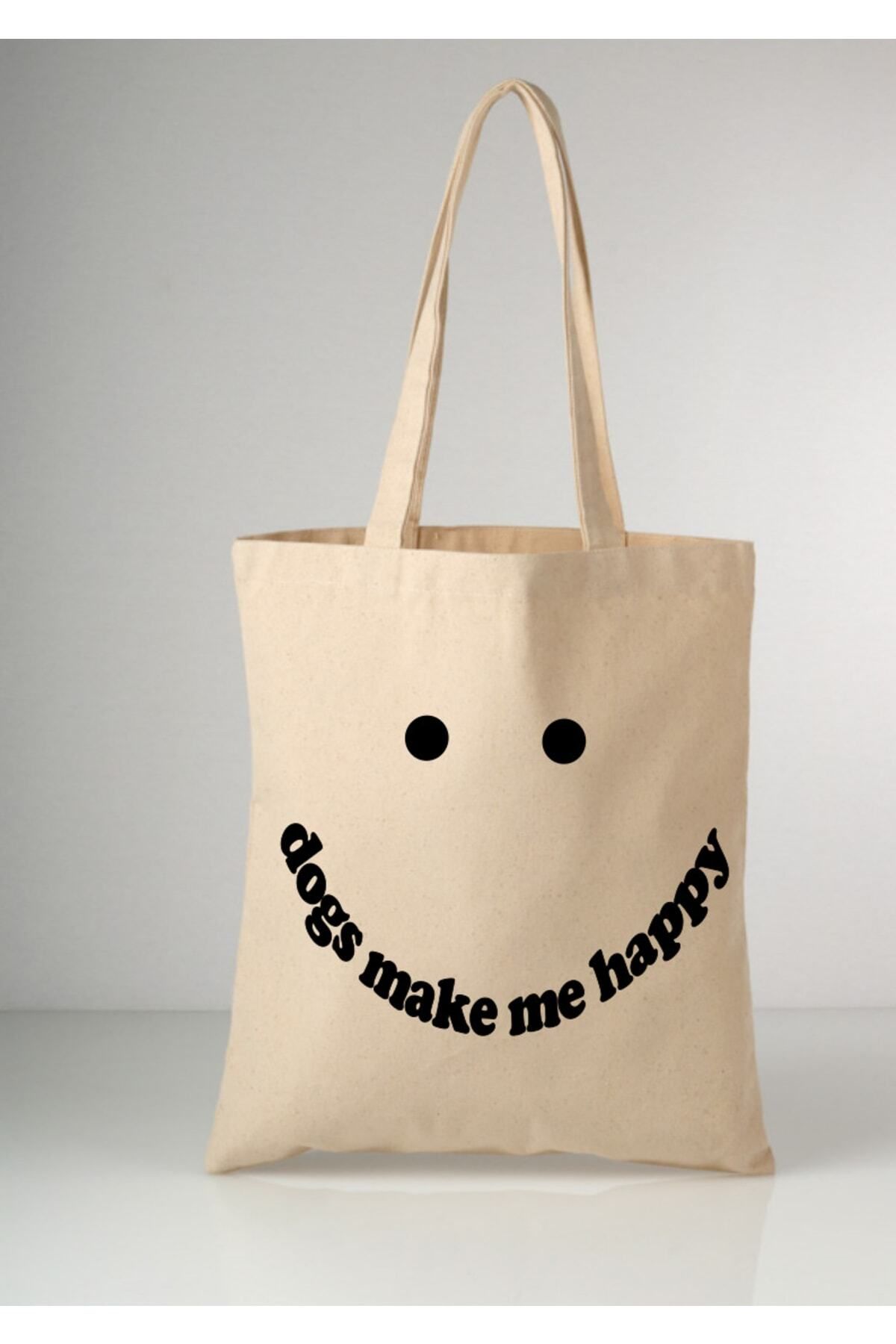 Dogs Make Me Happy Tote Bag Bez Çanta