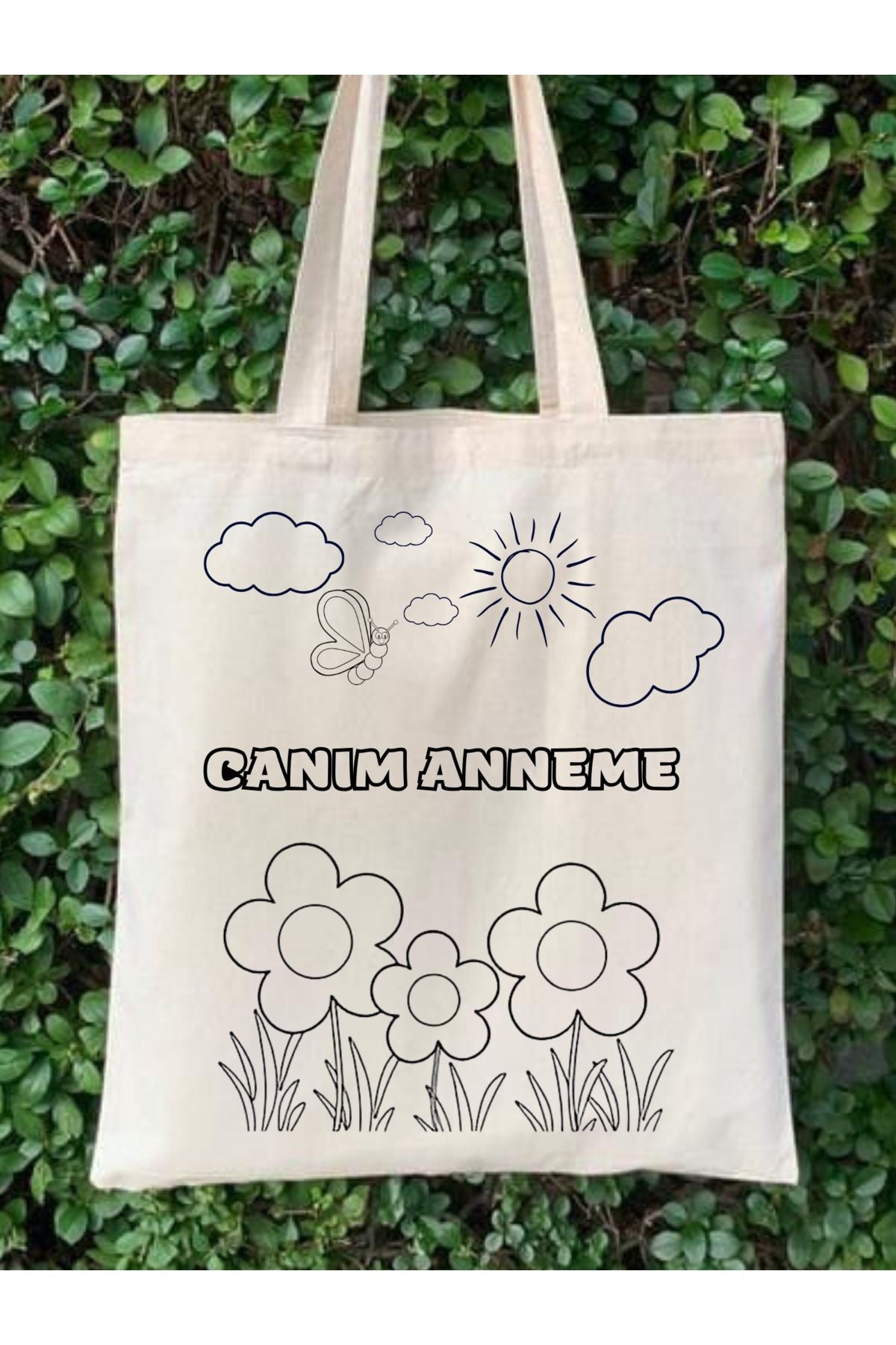 Anneler Günü Hediyesi, Çiçekli Anne Hediye Boyama Çantası Tote Bag, Bez Çanta, Boyama Bez Çanta