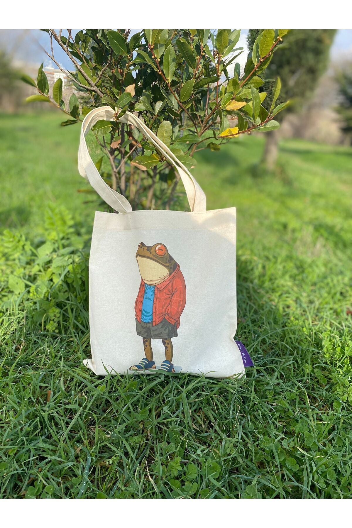 Ham Bez Krem Hayvan Desenli Günlük Çanta - 30x30 Cm