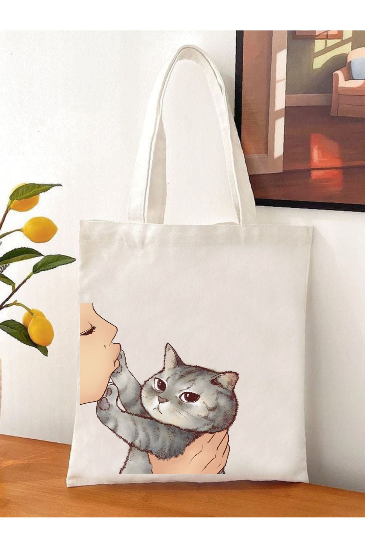 Kedi British Tote Bag Bez Çanta