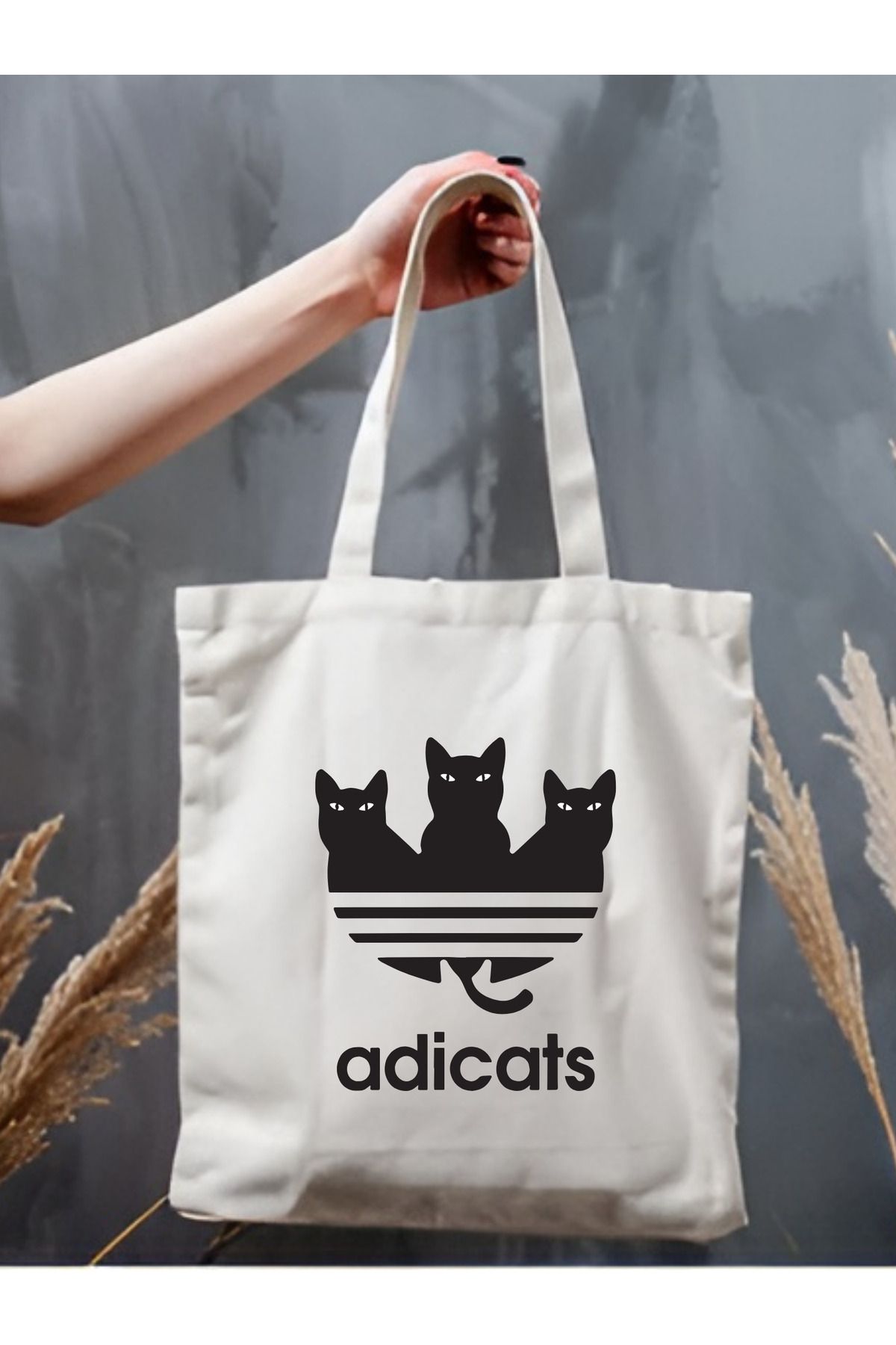 Adicats Tasarım, Tote Bag, Kalın, Bez Çanta, Omuz Çanta, Kedi Tasarım Kanvas Çanta