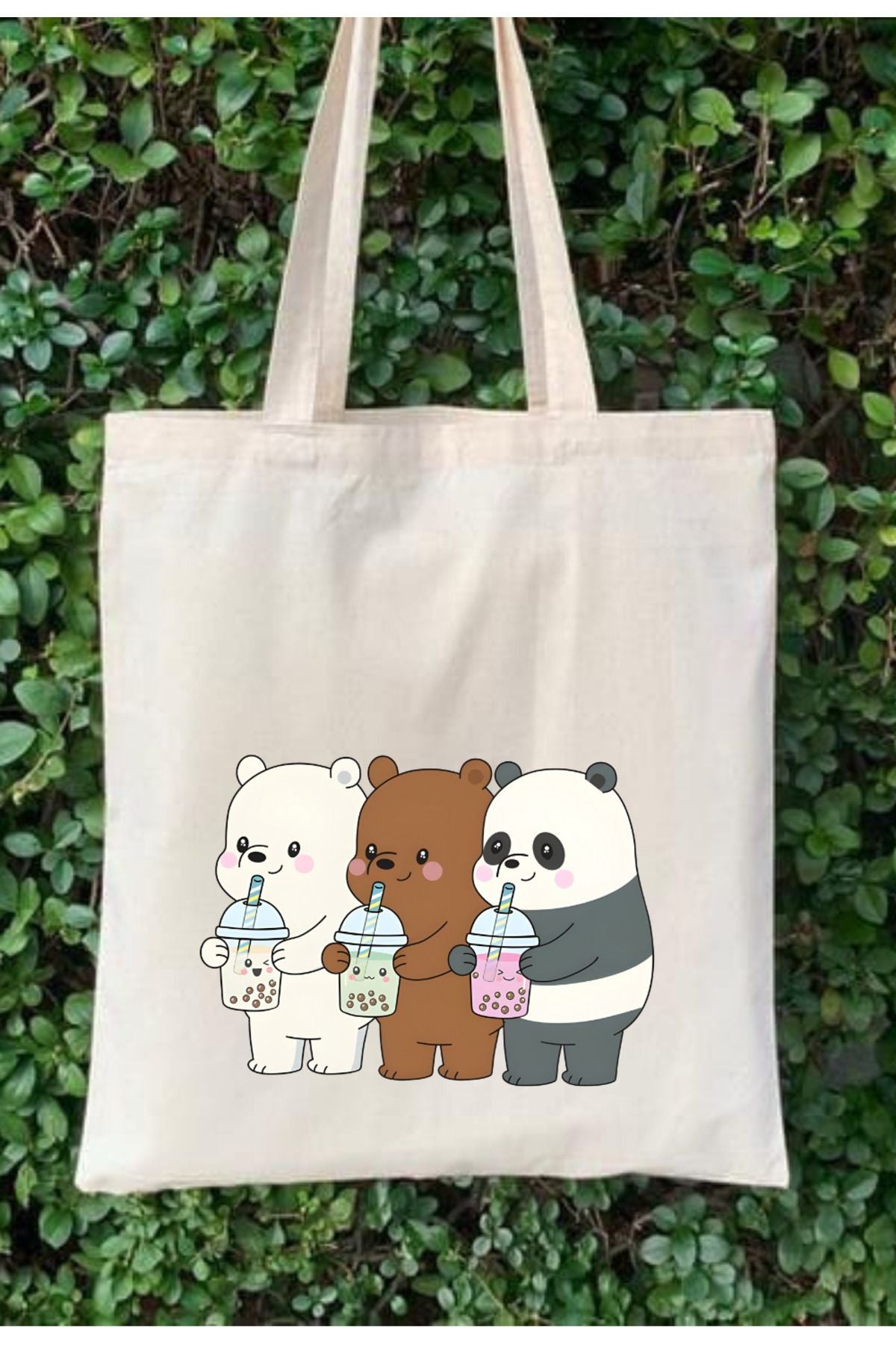 We Bare Bears Ham Bez Çanta tasarımlı ham bez çanta minimalist pinterest modeli