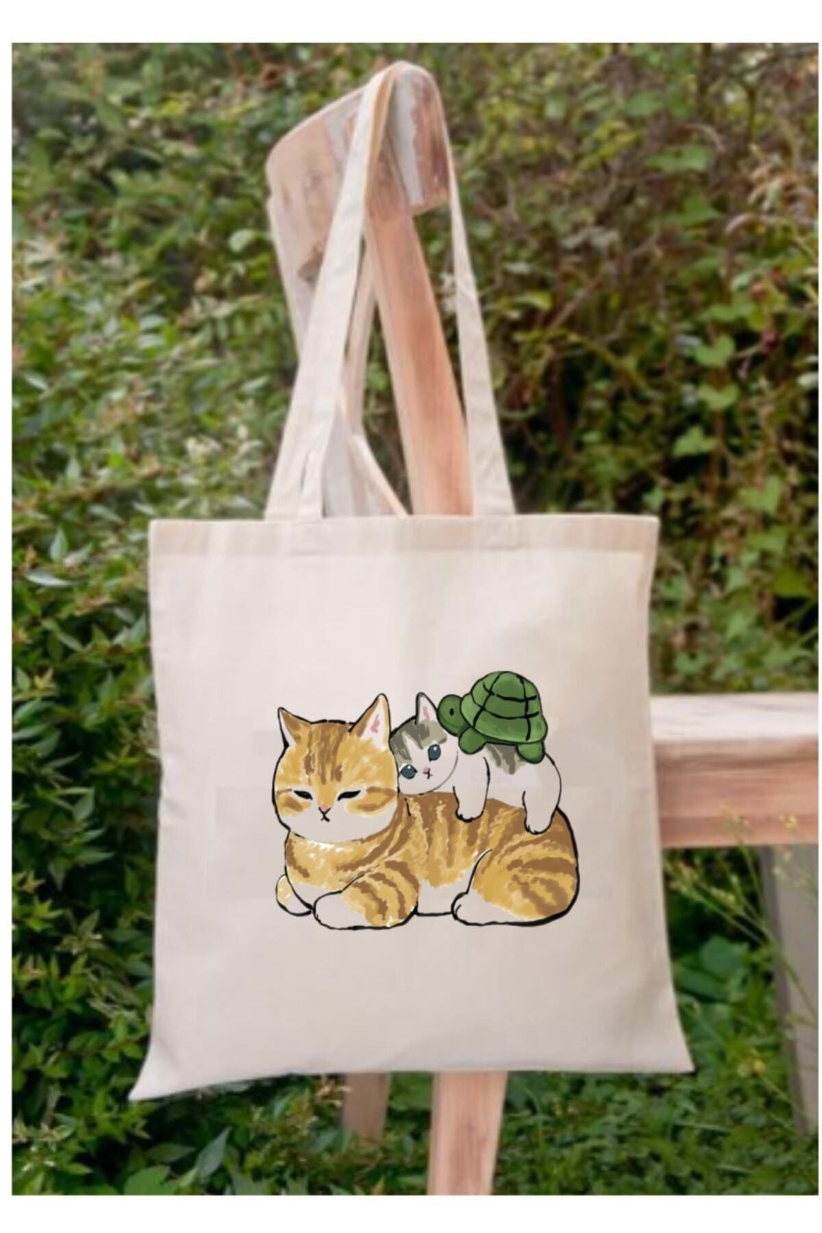 Kediler Ve Kaplumbağa Tote Bag Bez Çanta