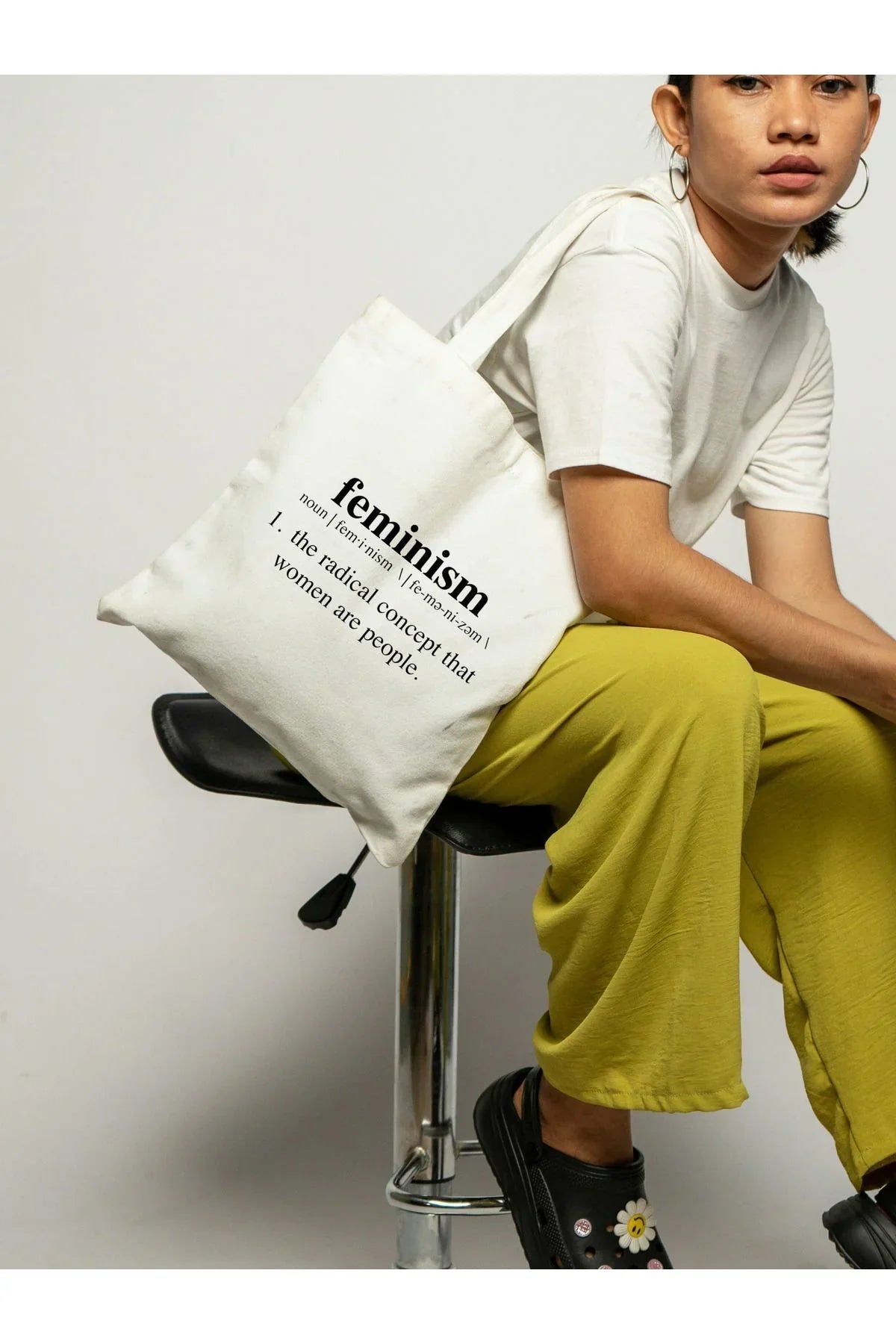 Kalın Beyaz Feminizm Tasarım Motto Tote Bag krem kanvas çanta %100 pamuk 35x40 cm tote bag