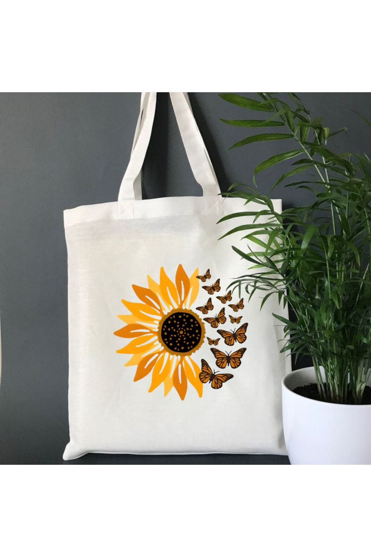 Papatya ve Kelebek, Daisy and Butterfly Çiçek Tote Bag Bez Çanta