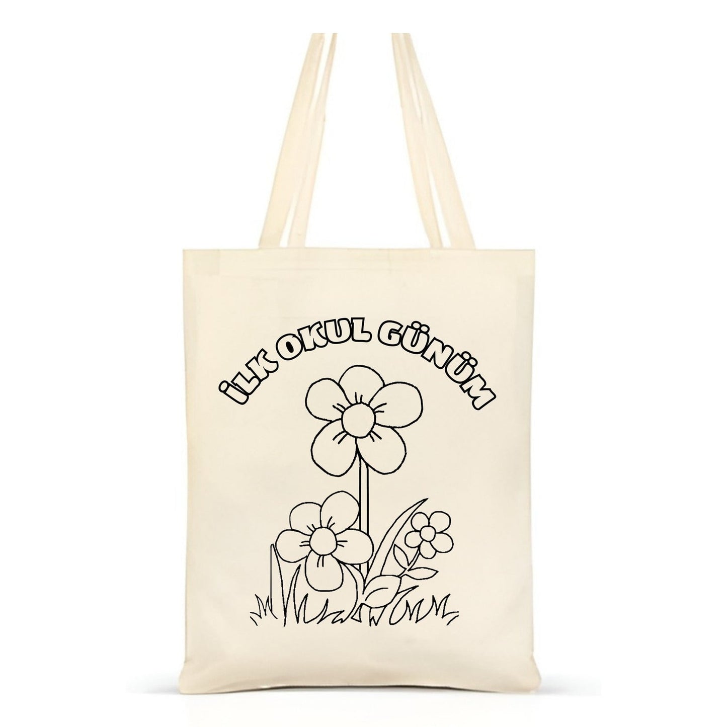 Ilk Okul Günü Boyama Çantasi krem kanvas çanta %100 pamuk 35x40 cm tote bag