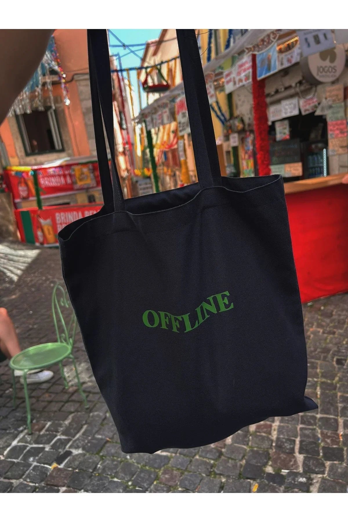 Offline Tasarım Siyah Kalın ham bez çanta %100 pamuk 35x40 cm tote bag