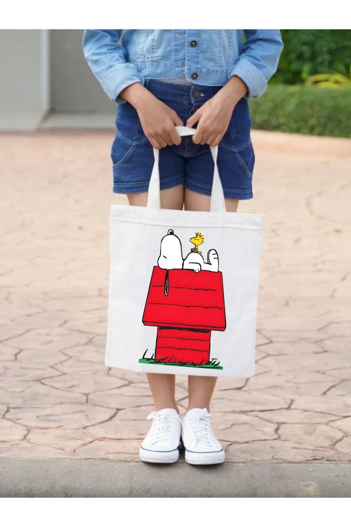 Snoopy Tasarım Kalım krem kanvas çanta %100 pamuk 35x40 cm tote bag