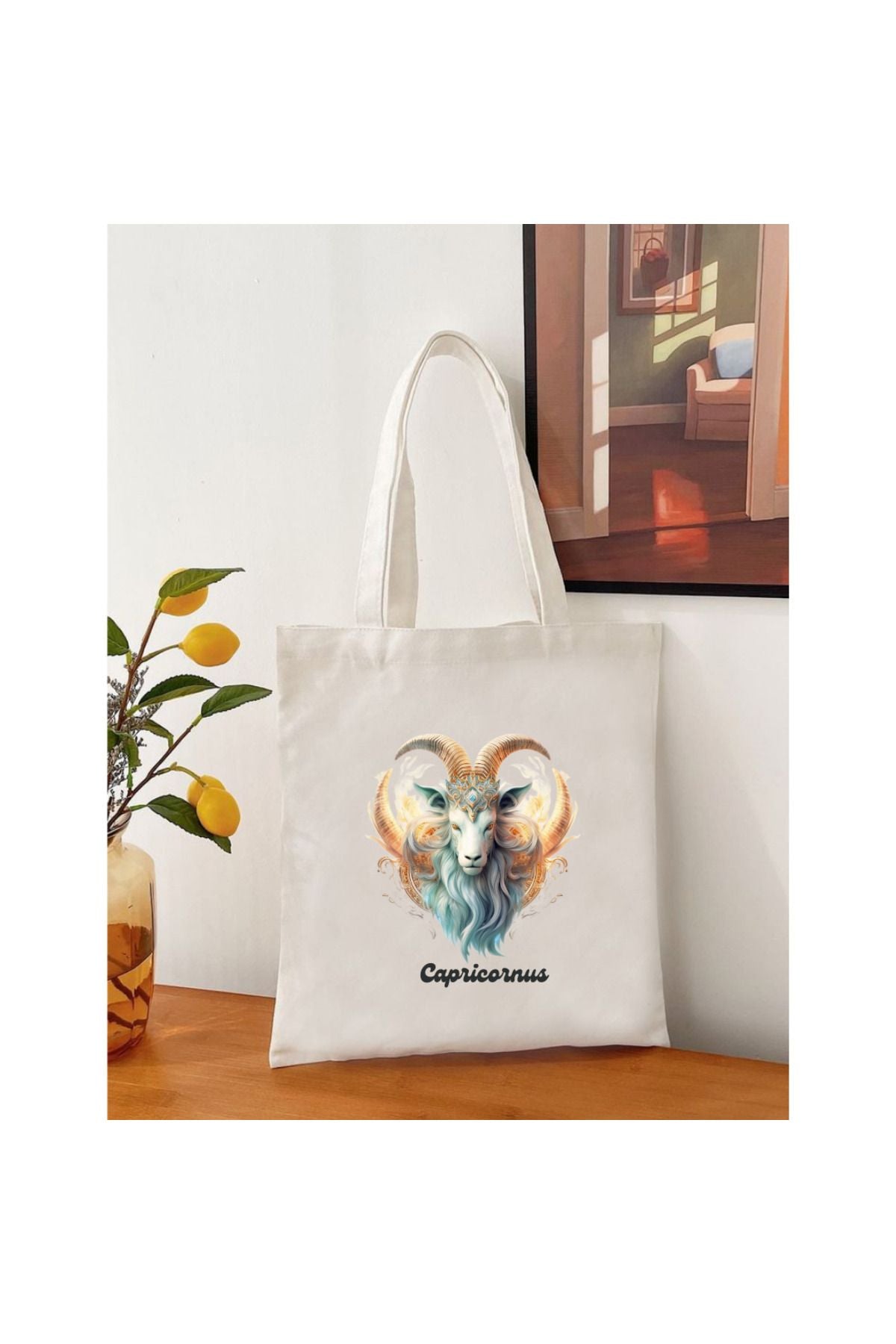 Oğlak Burcu Hediye Çanta- Capricornus Zodiac Sign Tote Bag Bez Çanta