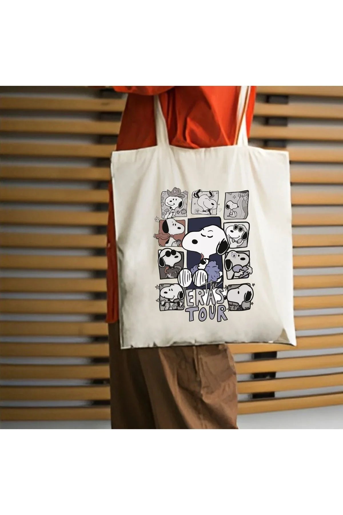 Snoopy Eras Tour Tasarım Tote Bag krem kanvas çanta %100 pamuk 35x40 cm tote bag