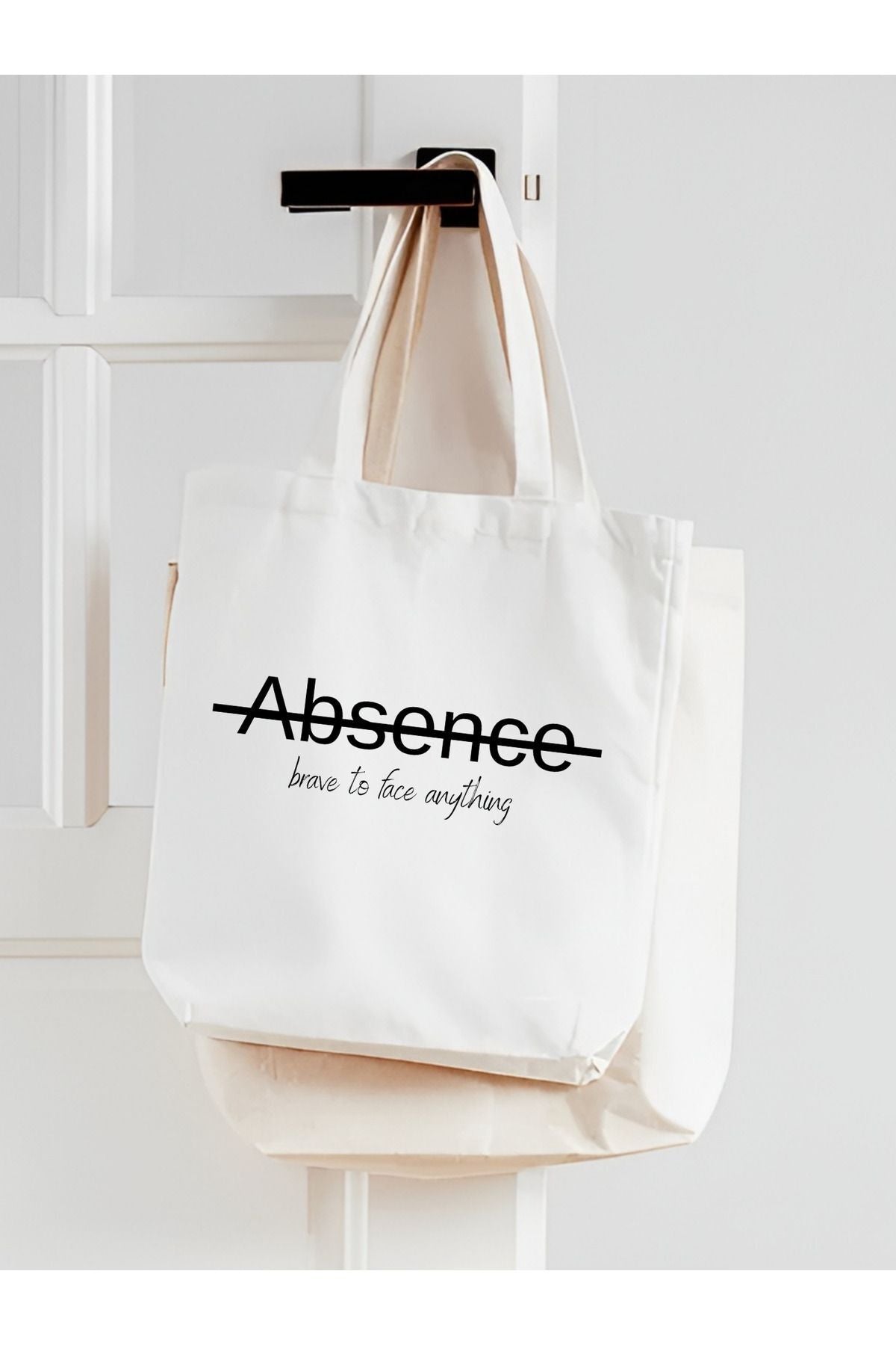 Absence Art Tasarım Kalın Beyaz Su Geçirmez Kanvas Tote Bag, Bez Çanta, Shopper Bag