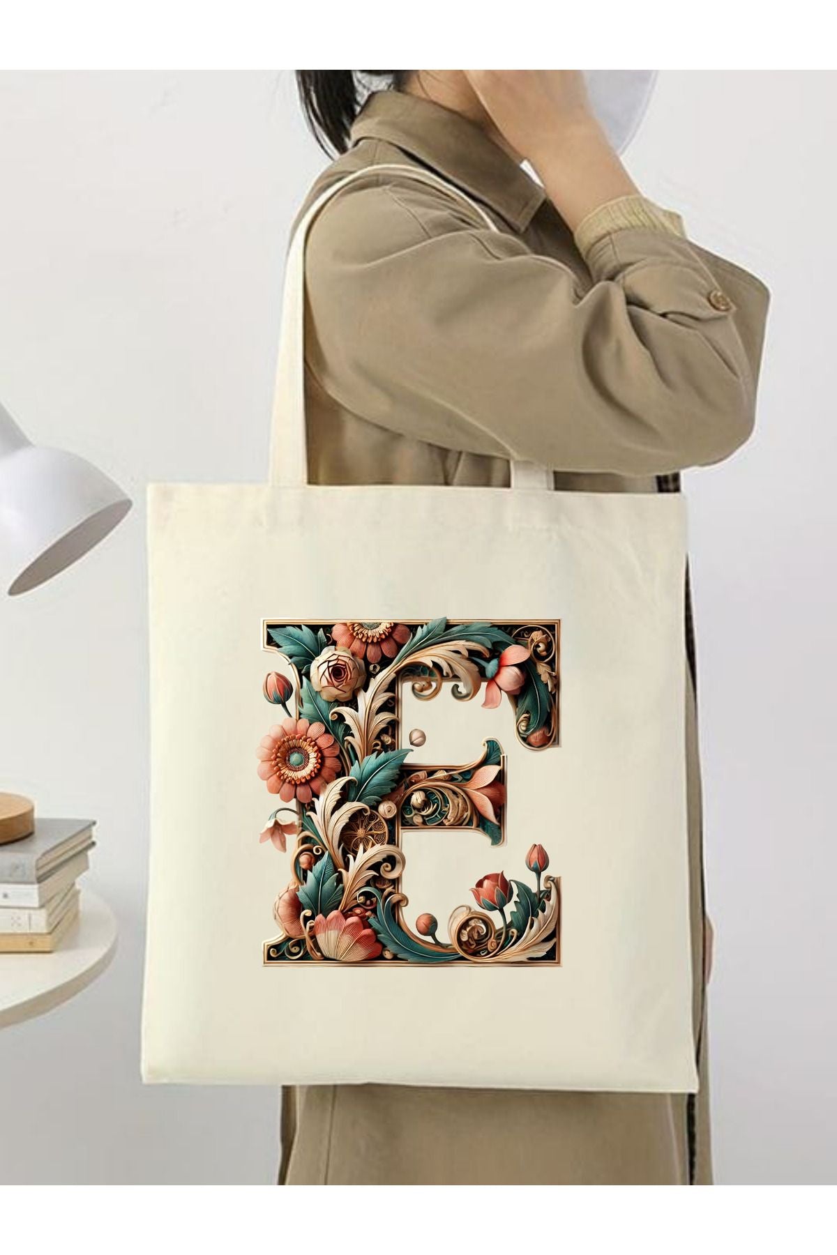 E Harfli Tasarım E Harfi Çanta, Y2 Pinterest Retro Unisex Bez Çanta Tote Bag, Hediye Çanta