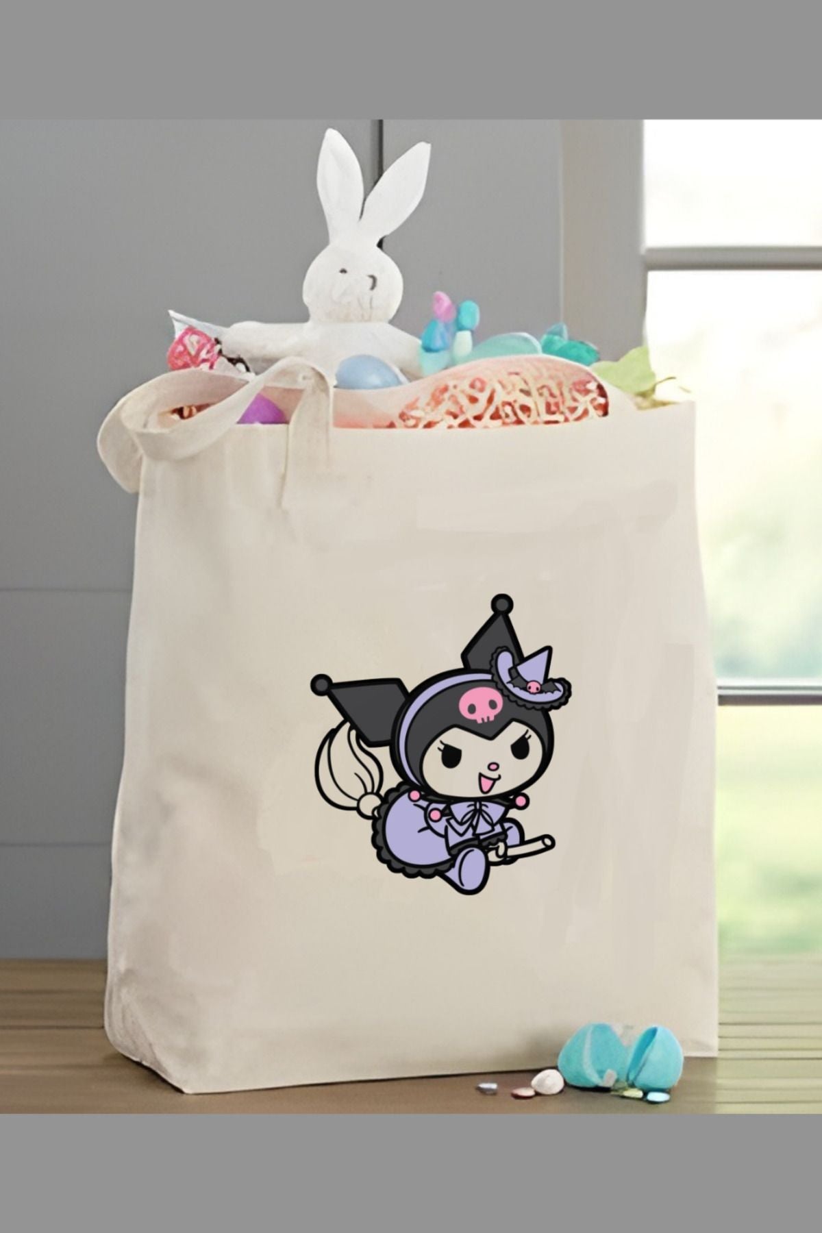 Kawaii Kuromi Tasarım Çocuk Çantası, Oyuncak Çantası, Kitap Çantası, Tote Bag Bez Çanta