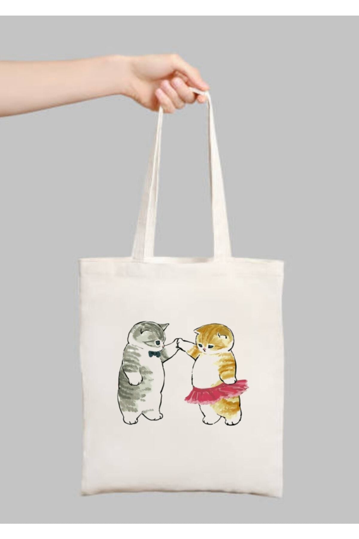 Sevimli Kediler Sevgililer Hediye Tote Bag Bez Çanta Hediye Tote Bag Bez Çanta