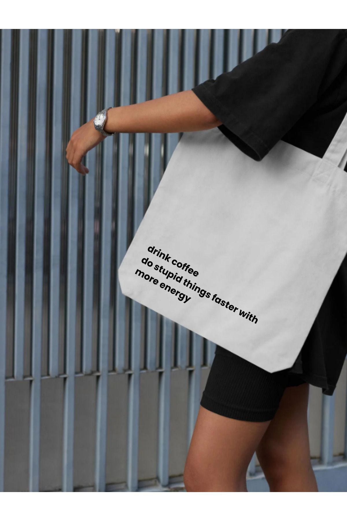 Drink Coffee Do stupid Things With More Energy Tasarım Motto Tote Bag, Kalın, Bez Çanta, Omuz Çanta