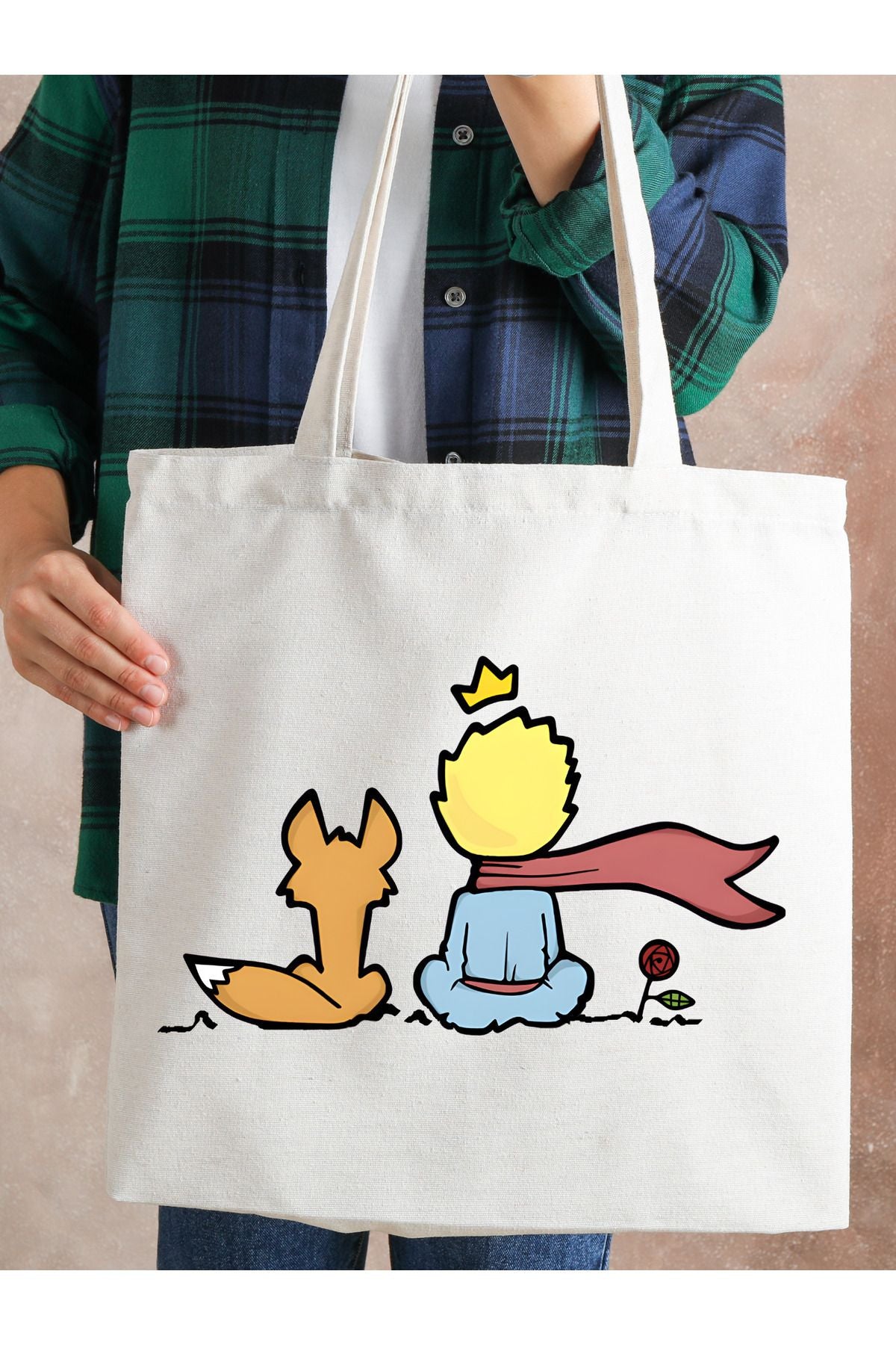 Le Petit Prince Küçük Prens Tasarımlı Kalın Su Geçirmez Bez Tote Bag Kanvas Omuz Çantası