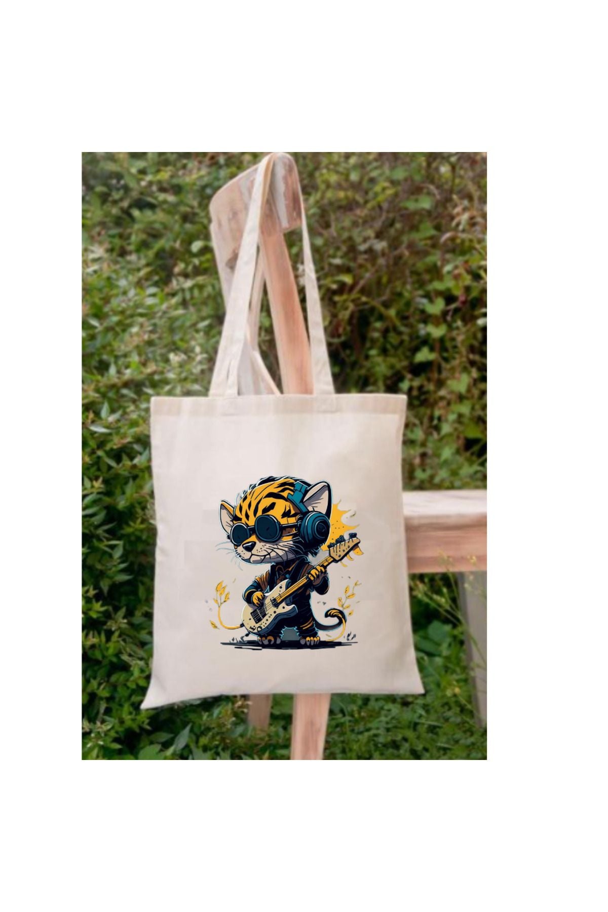 Musician Tiger, Gitar Çalan Kaplan Tote Bag Bez Çanta