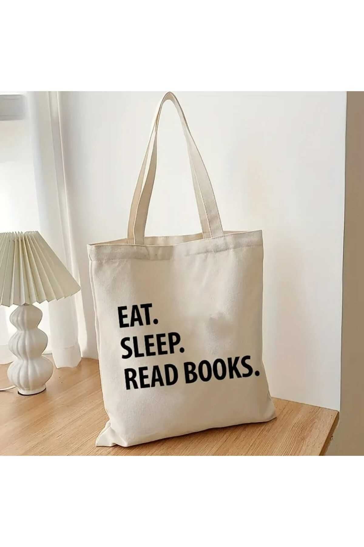 Eat, sleep, read books Tasarım Tote Bag, Bez Çanta, Alışveriş Çantası, Kitap Çantası