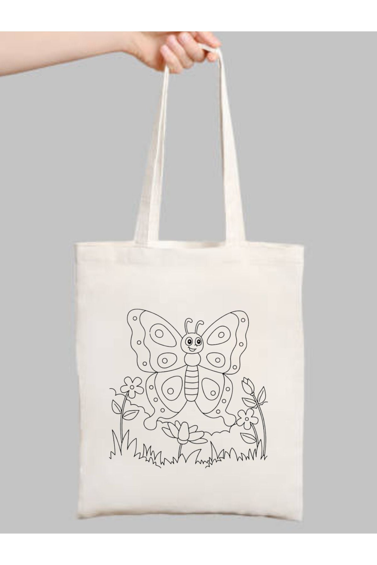 Kelebekli Çiçekli Çocuk Boyama Çantası, Anaokulu Boyama Bez Çanta Tote Bag