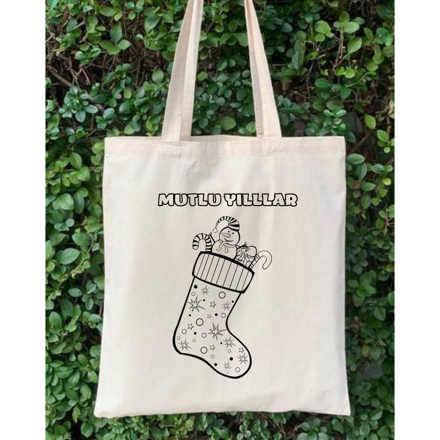 Yilbasi Hediye Boyama Çantasi Yeniyil Boyama Çantasi Kardanadam krem kanvas çanta %100 pamuk 35x40 cm tote bag