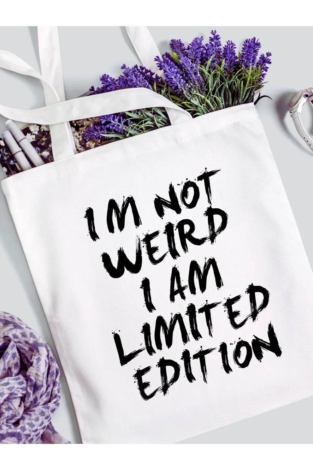 I am Limited Edition Motto Tasarım Tote Bag krem kanvas çanta %100 pamuk 35x40 cm tote bag