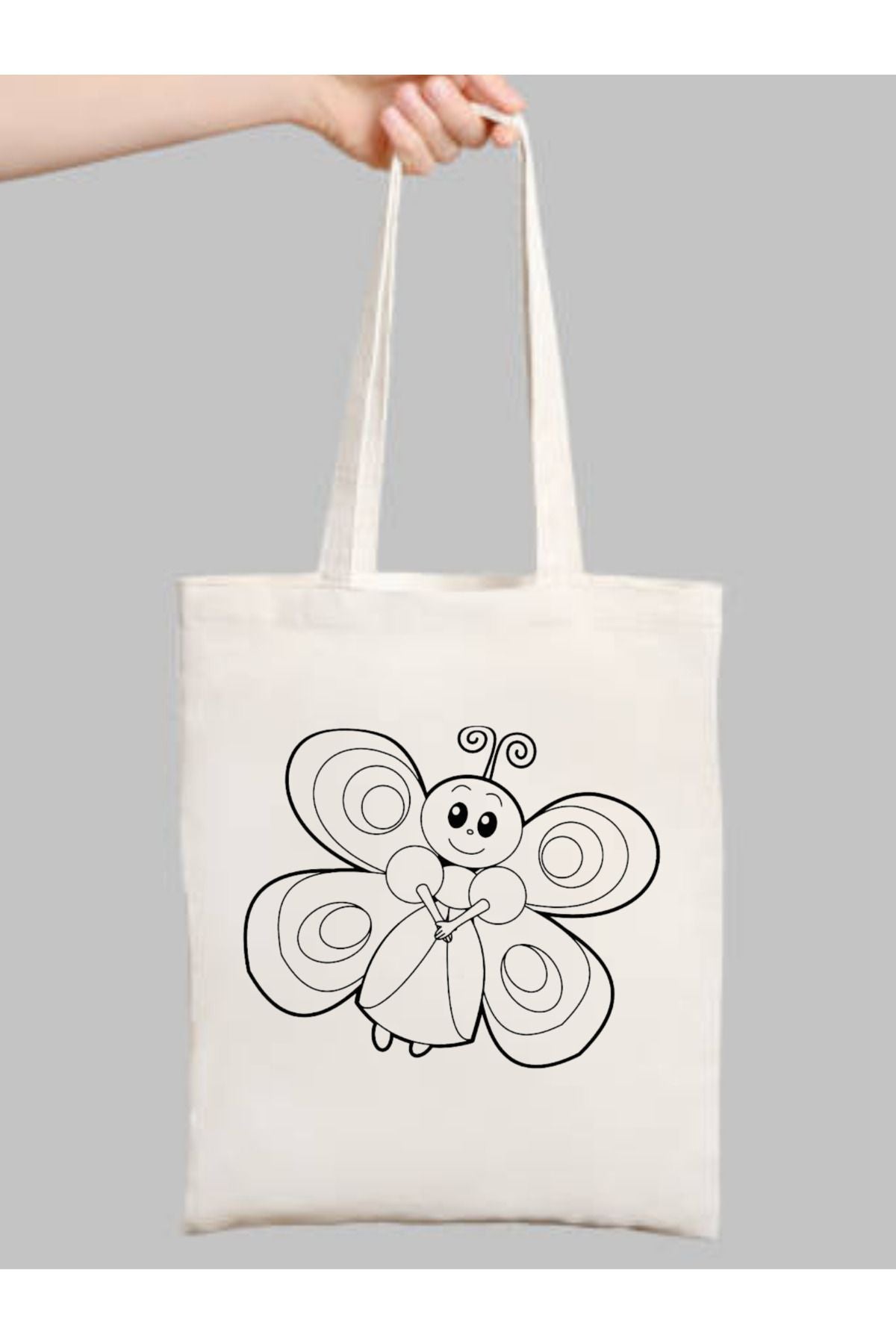 Kelebekli Çocuk Boyama Çantası, Anaokulu Boyama Bez Çanta Tote Bag