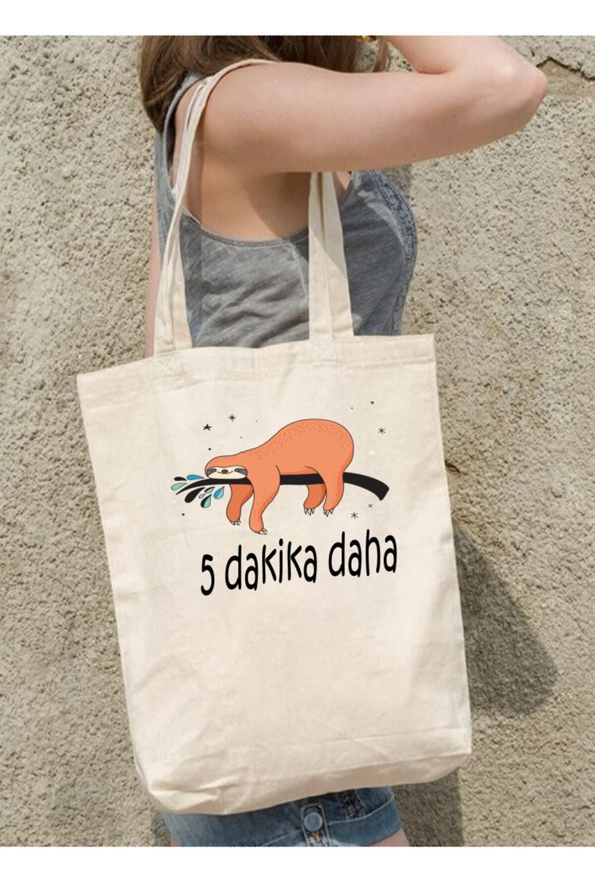 Tembel - Beş Dakika Daha Tasarımlı Tote Bag Bez Çanta