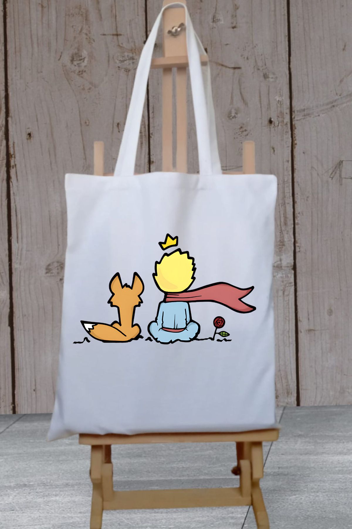 Le Petit Prince Küçük Prens Tasarımlı Kalın Su Geçirmez Bez Tote Bag Kanvas Omuz Çantası