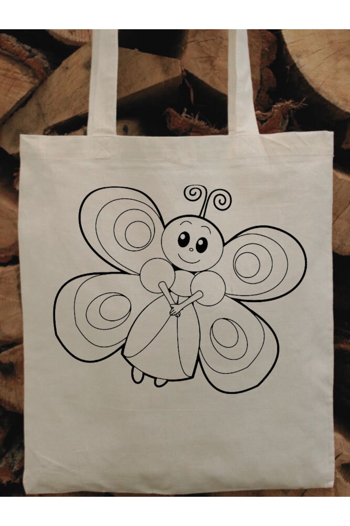 Kelebekli Çocuk Boyama Çantası, Anaokulu Boyama Bez Çanta Tote Bag
