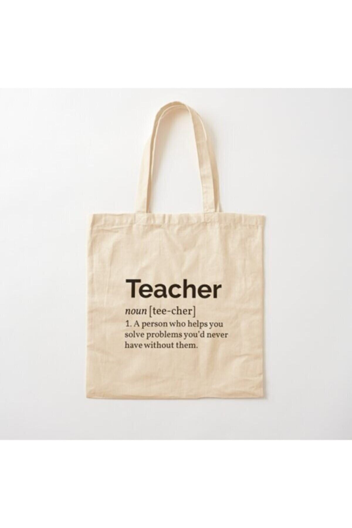 Teacher Baskılı Öğretmeler Günü Ham Bez Çanta tasarımlı ham bez çanta minimalist pinterest modeli