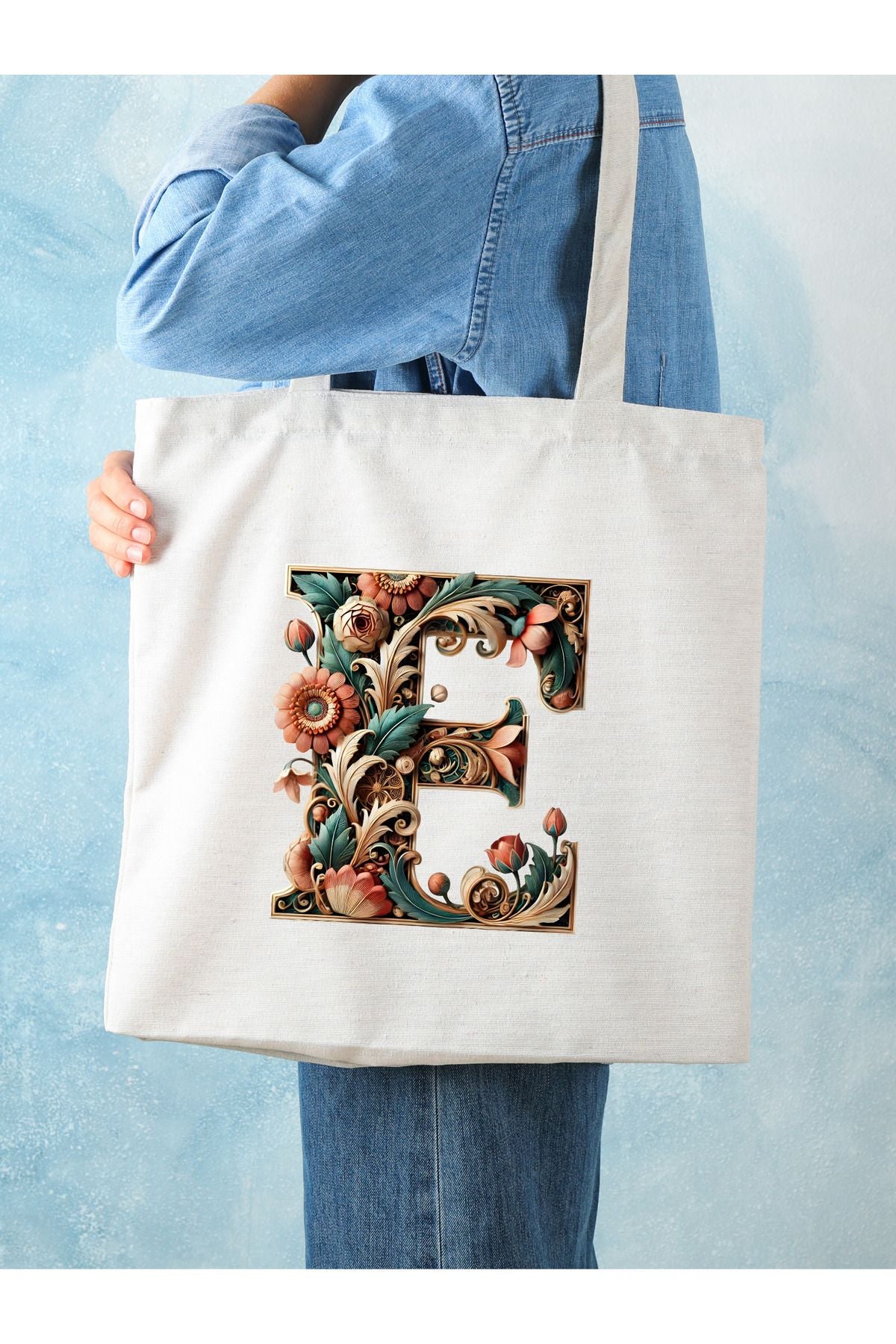 E Harfli Tasarım E Harfi Çanta, Y2 Pinterest Retro Unisex Bez Çanta Tote Bag, Hediye Çanta