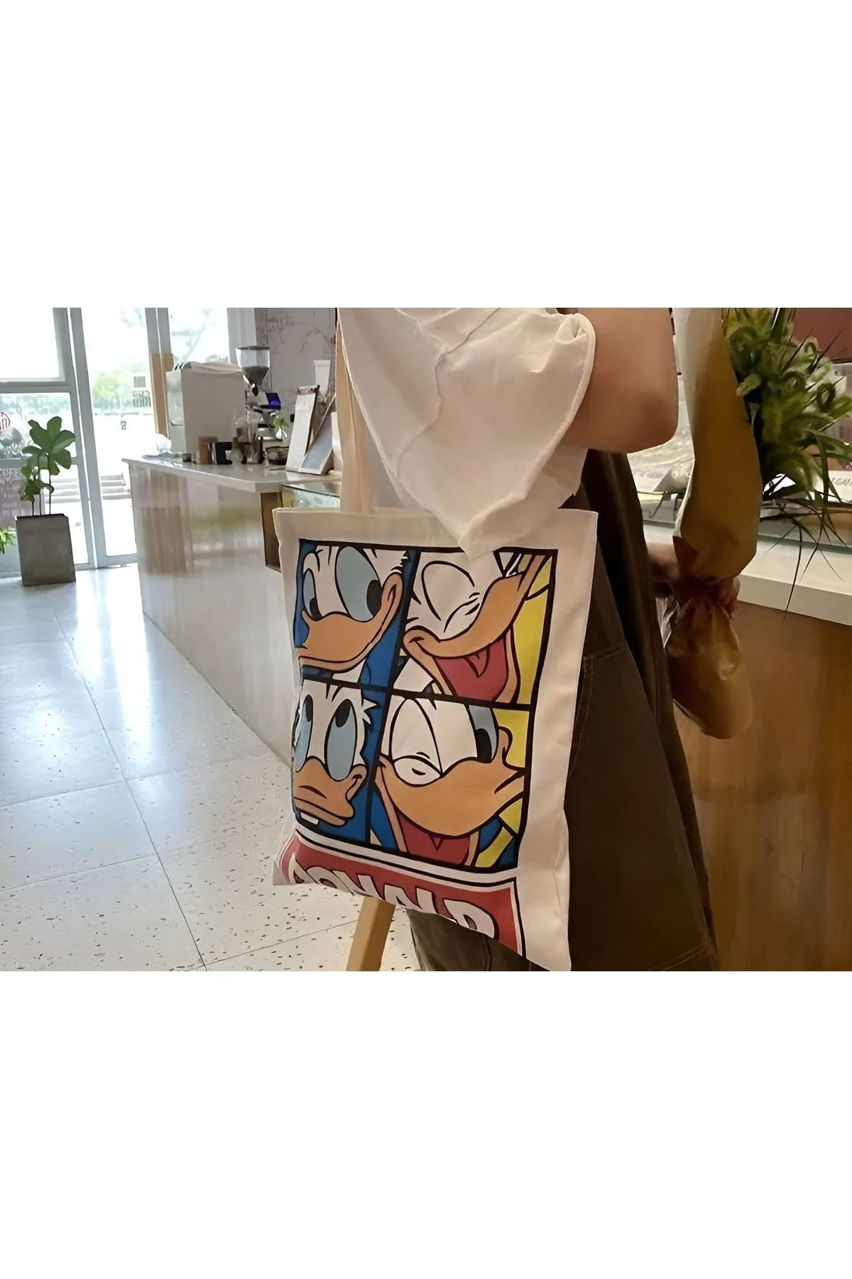 Donald Duck Tasarım Kalın Kanvas Rips Omuz Çantası, Kanvas Çanta