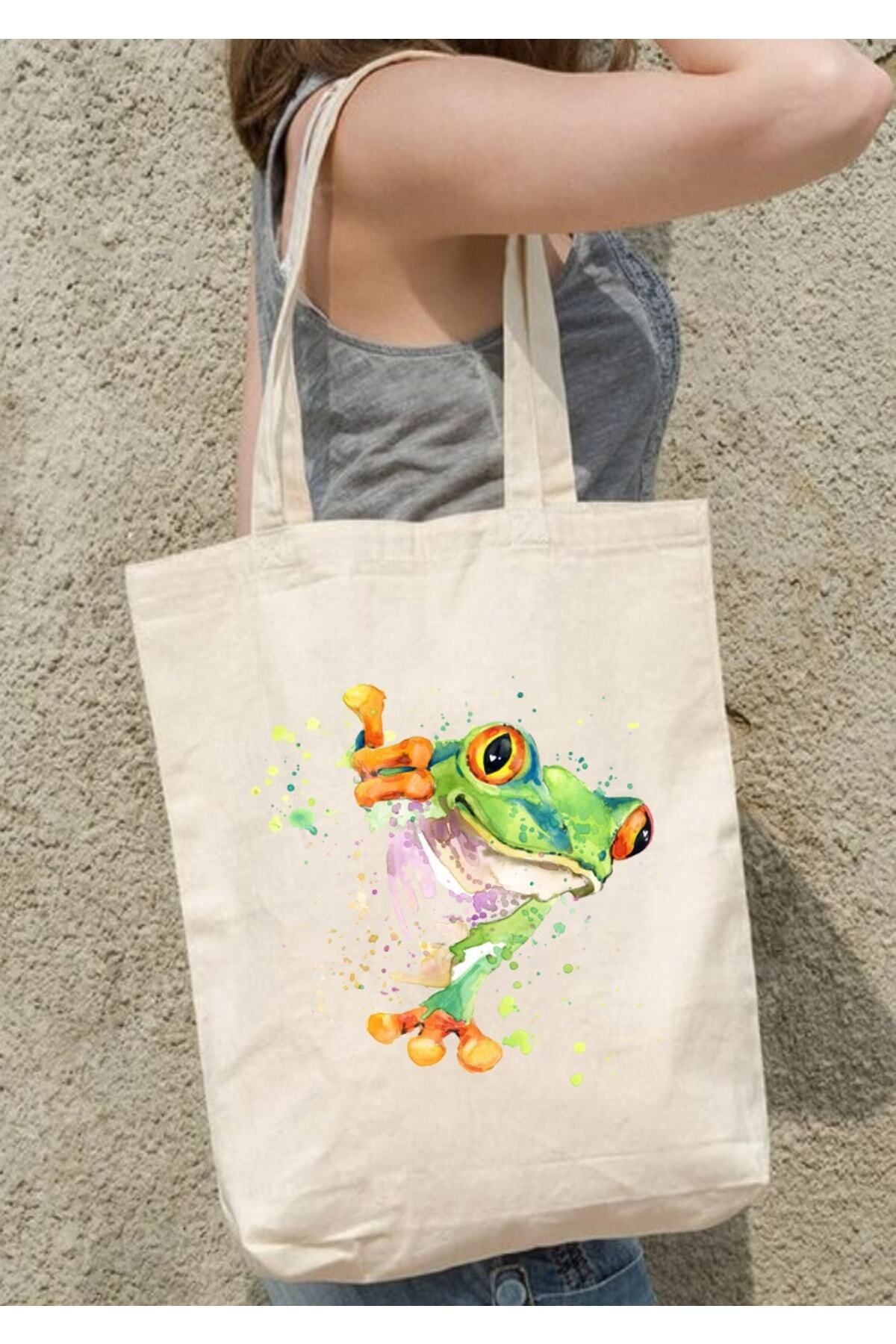 Frog Ham Bez Çanta tasarımlı ham bez çanta minimalist pinterest modeli