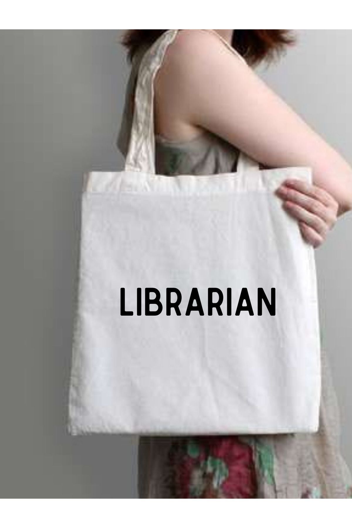 Librarian Tasarım Kalın Beyaz Su Geçirmez Kanvas Tote Bag, Bez Çanta, Kitap Çantası