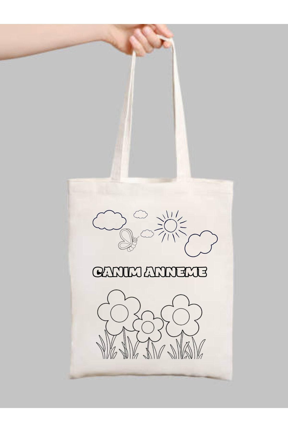 Anneler Günü Hediyesi, Çiçekli Anne Hediye Boyama Çantası Tote Bag, Bez Çanta, Boyama Bez Çanta