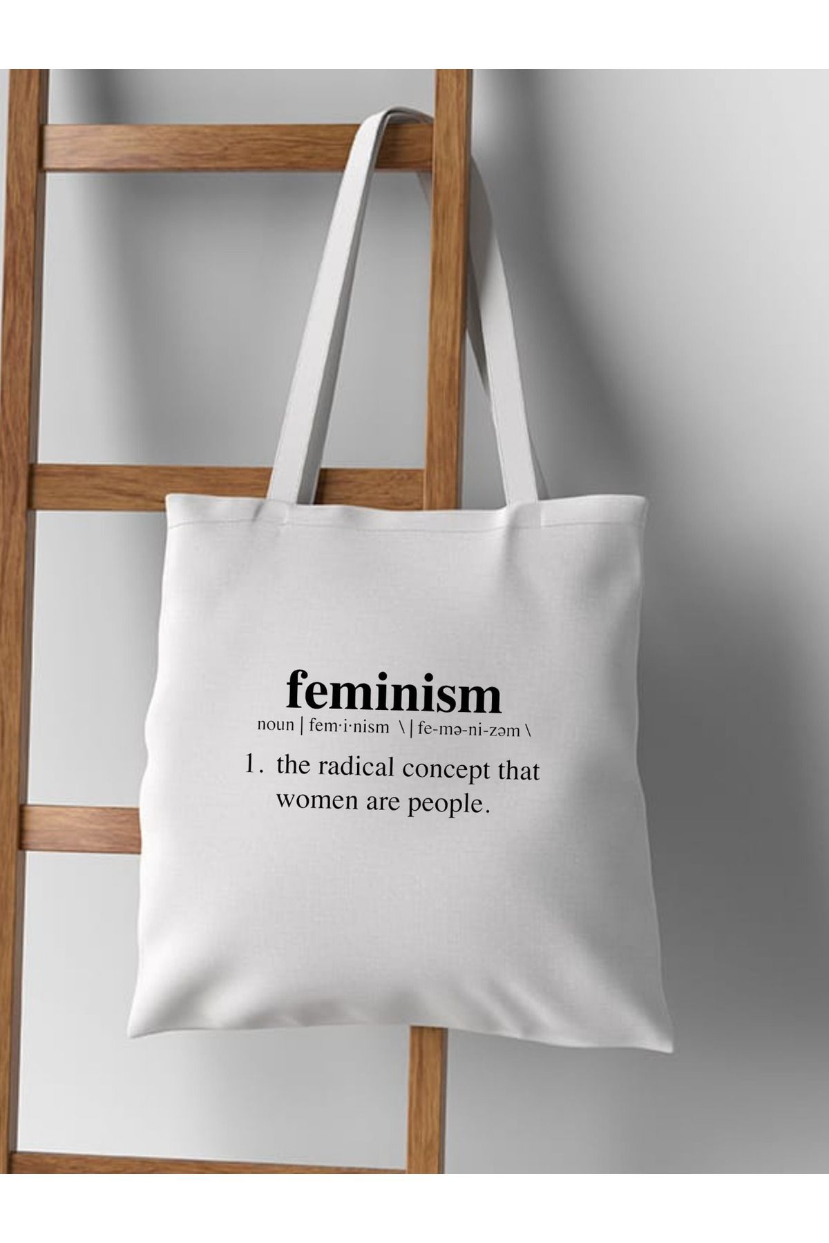 Kalın Beyaz Feminizm Tasarım Motto Tote Bag Bez Çanta Feminist Çanta