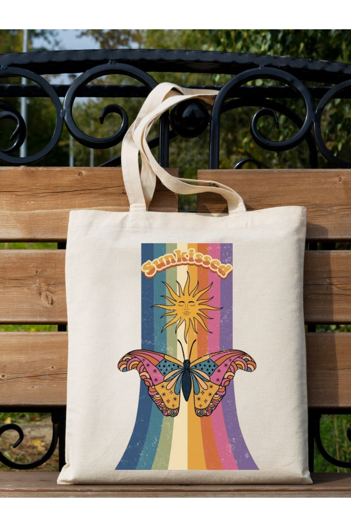 Sunkissed Kelebekli Tasarım Güneş Ham Bez Tote Bag Bez Çanta