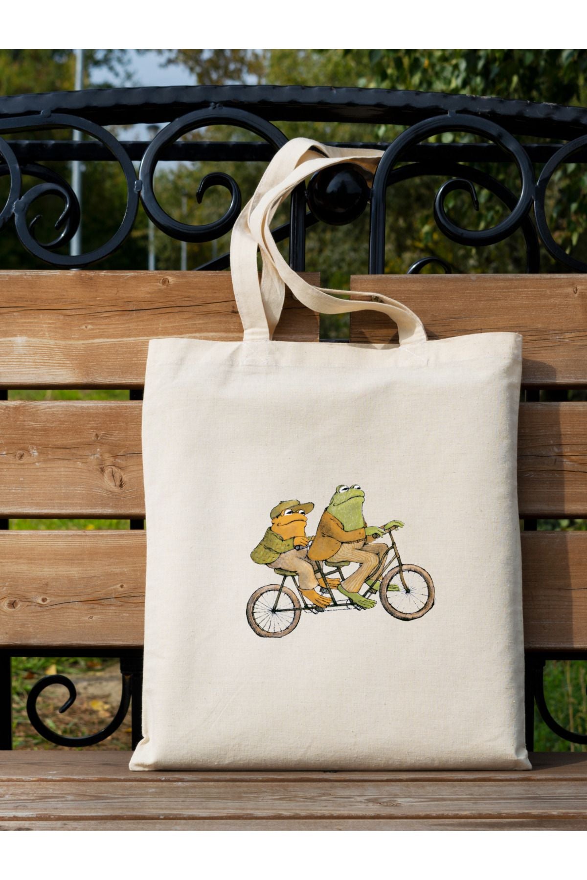 Frog and toad, Kurbağa Tasarım Tote Bag, Ham Bez Çanta