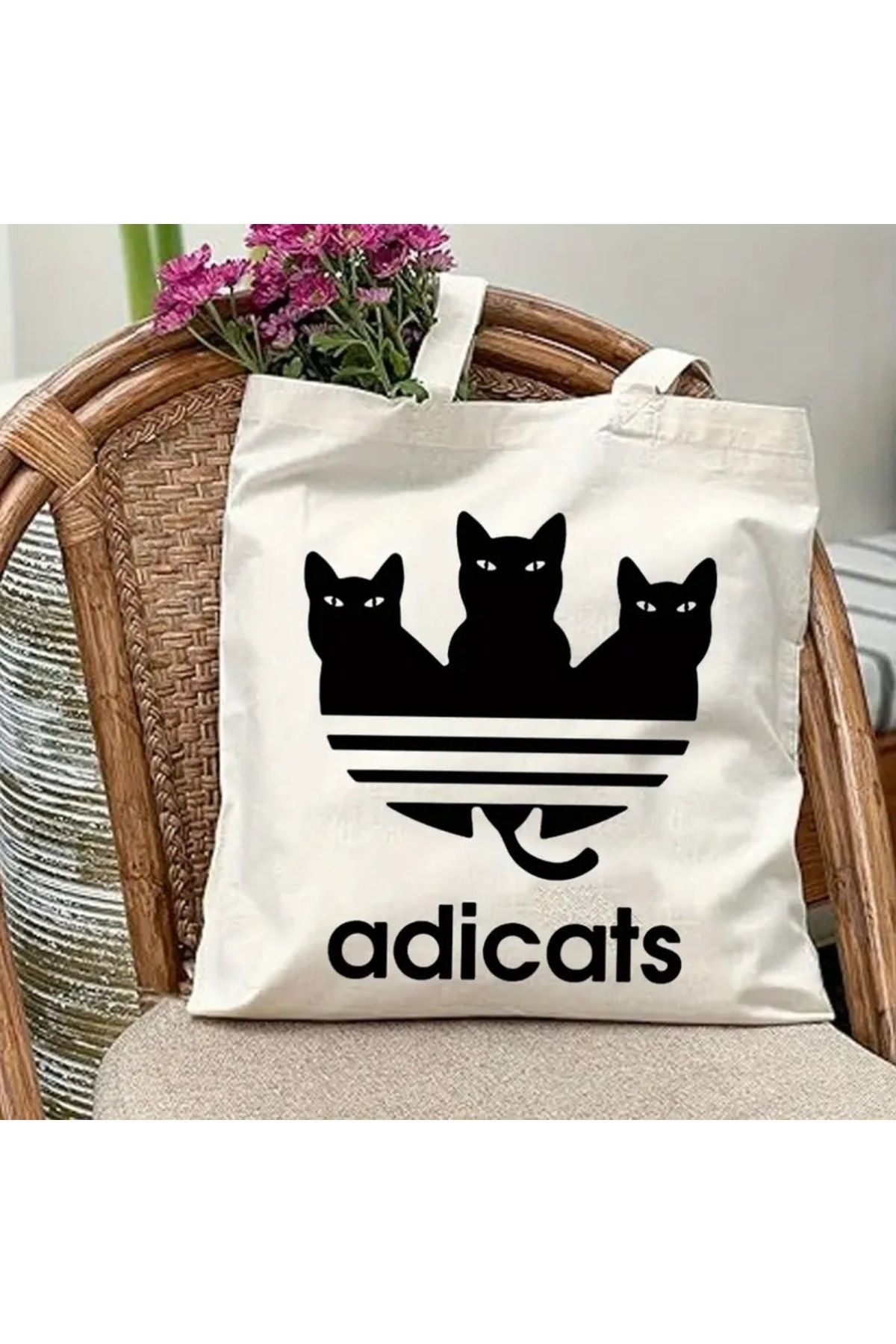 Adicats Tasarım, Tote Bag, Kalın, Bez Çanta, Omuz Çanta, Kedi Tasarım Kanvas Çanta