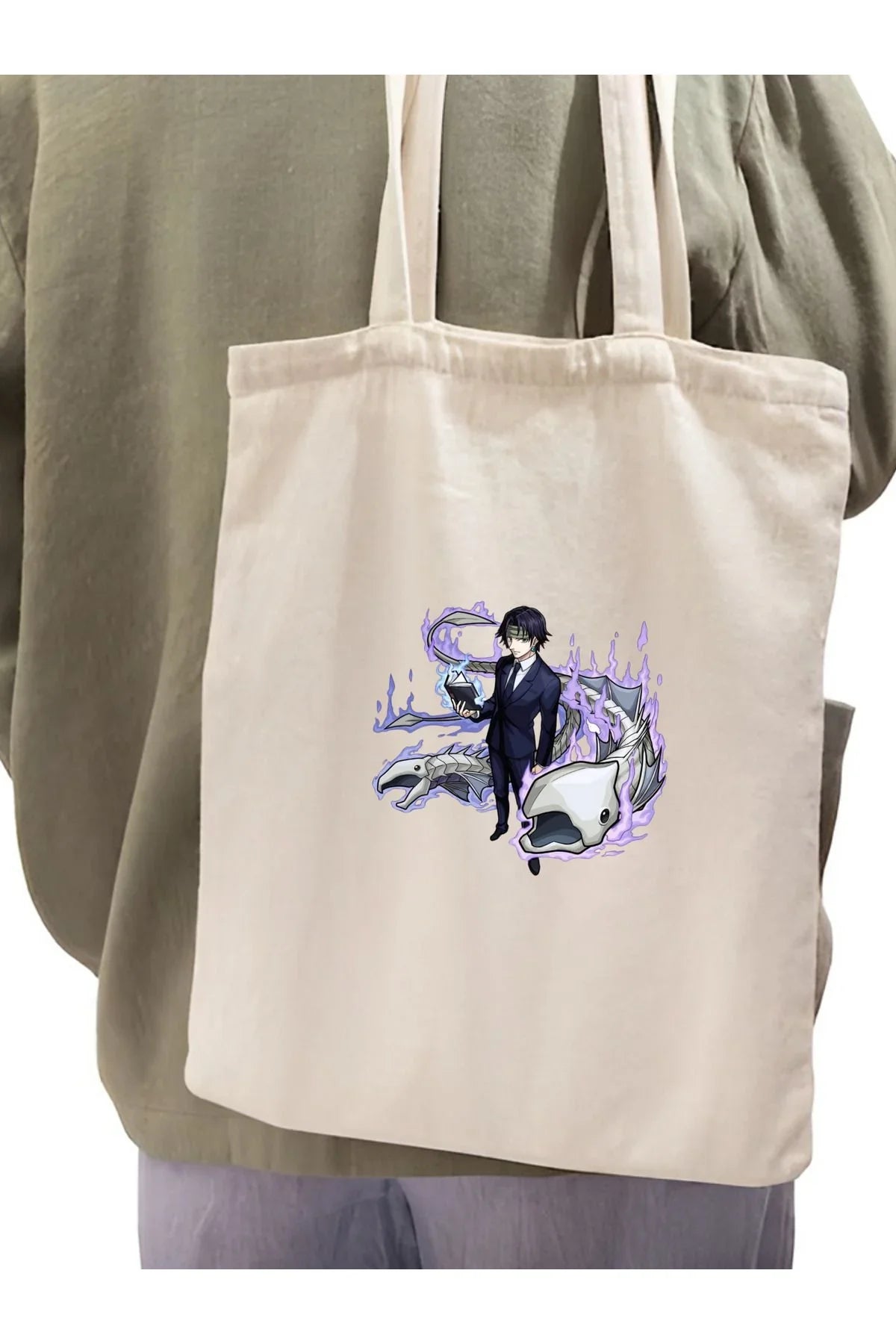 Chrollo Lucifer Hunter x Anime Tasarım Tote Bag krem kanvas çanta %100 pamuk 35x40 cm tote bag