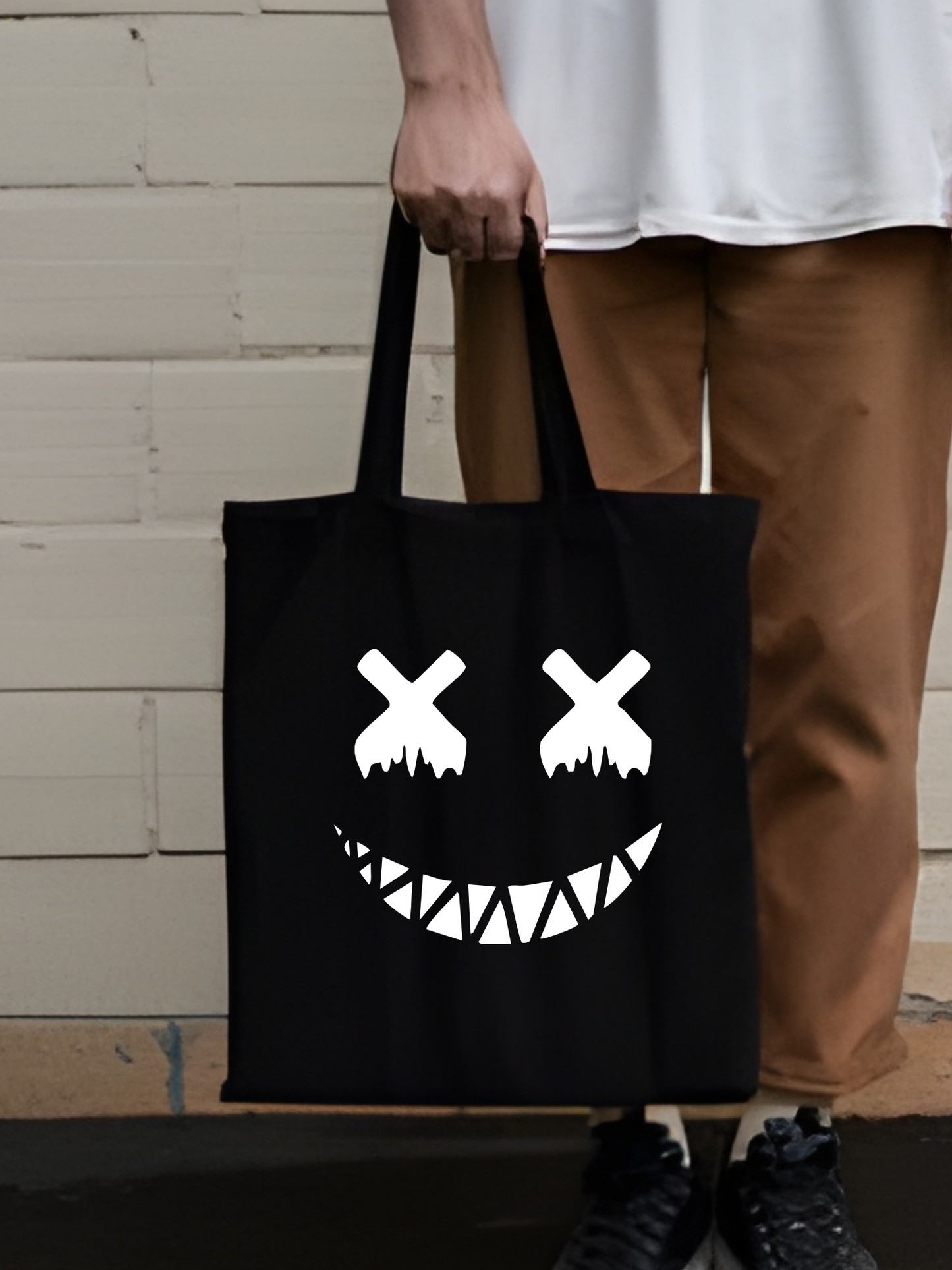 Alice in Wonderland Cheshire Siyah Kalın Kanvas Y2K Bez Çanta, Omuz Çanta, Tote Bag