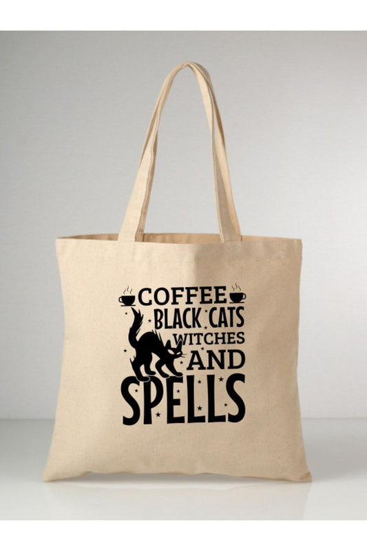 Spell Cat Coffee Tasarımlı Ham Bez Çanta – 35x40 cm