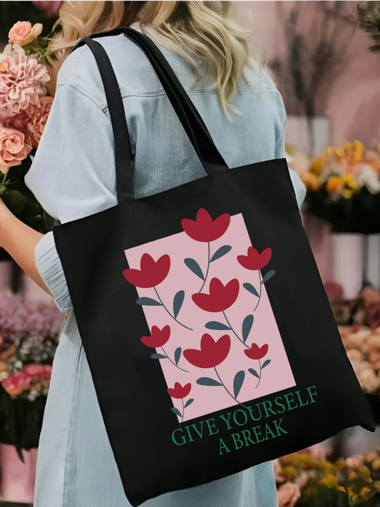 Give Yourself Break Siyah Kanvas Bez Çanta – 35x40 cm