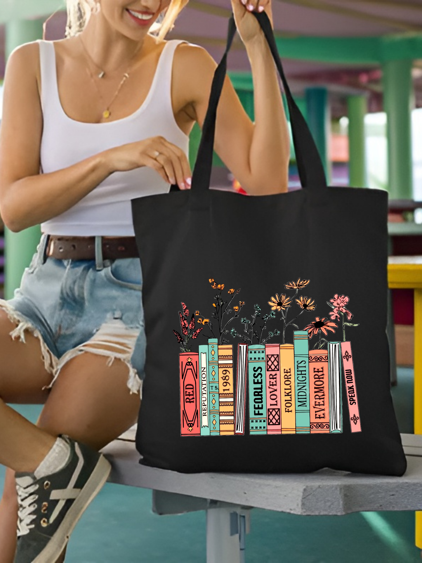 Taylor Swift Book Album Kitap Tasarım, Siyah , Kanvas Tote Bag, Bez Çanta, Kanvas Çanta