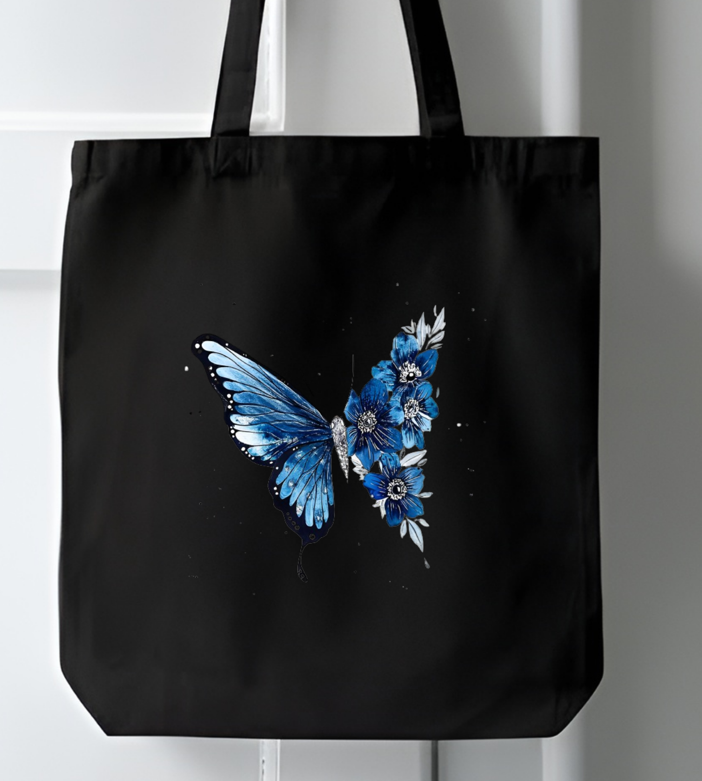 Siyah Kanvas Butterfly Kelebek Tote Bag Bez Çanta, Kanvas Çant, Shopper Bag