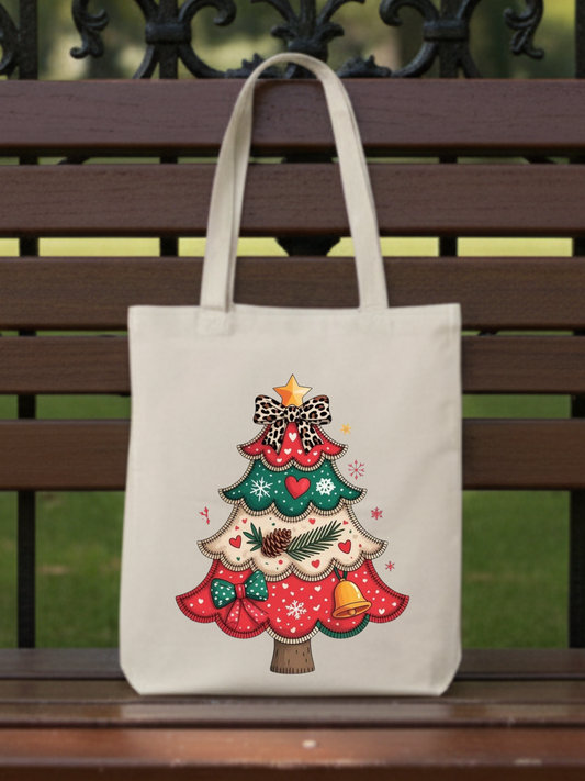 Noel ağacı baskılı yılbaşı temalı bez omuz çantası – Christmas gift bag