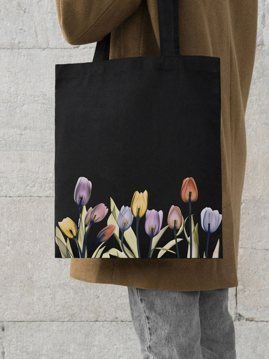 lale tasarım siyah kanvas çanta