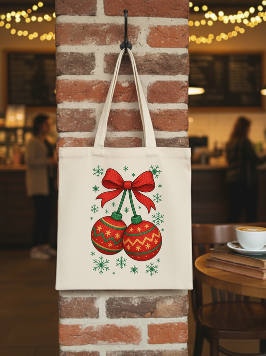 Noel süsleri baskılı yılbaşı temalı bez omuz çantası